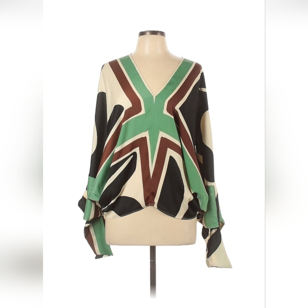 Geometric Green and Brown Women's Top